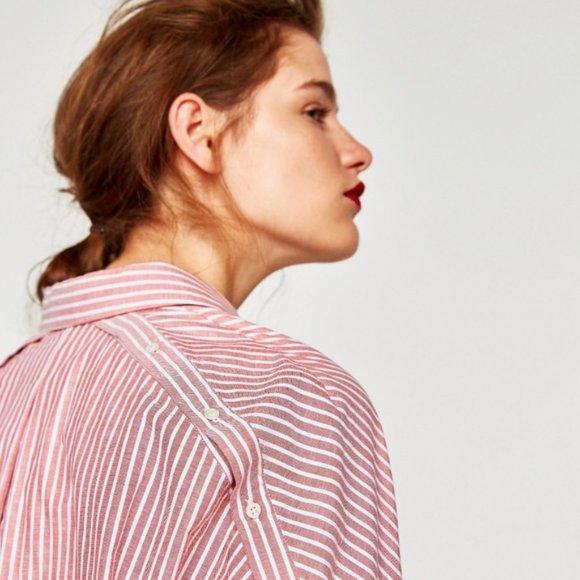 Zara Pink Striped Button Down Shirt - Picture 4 of 7